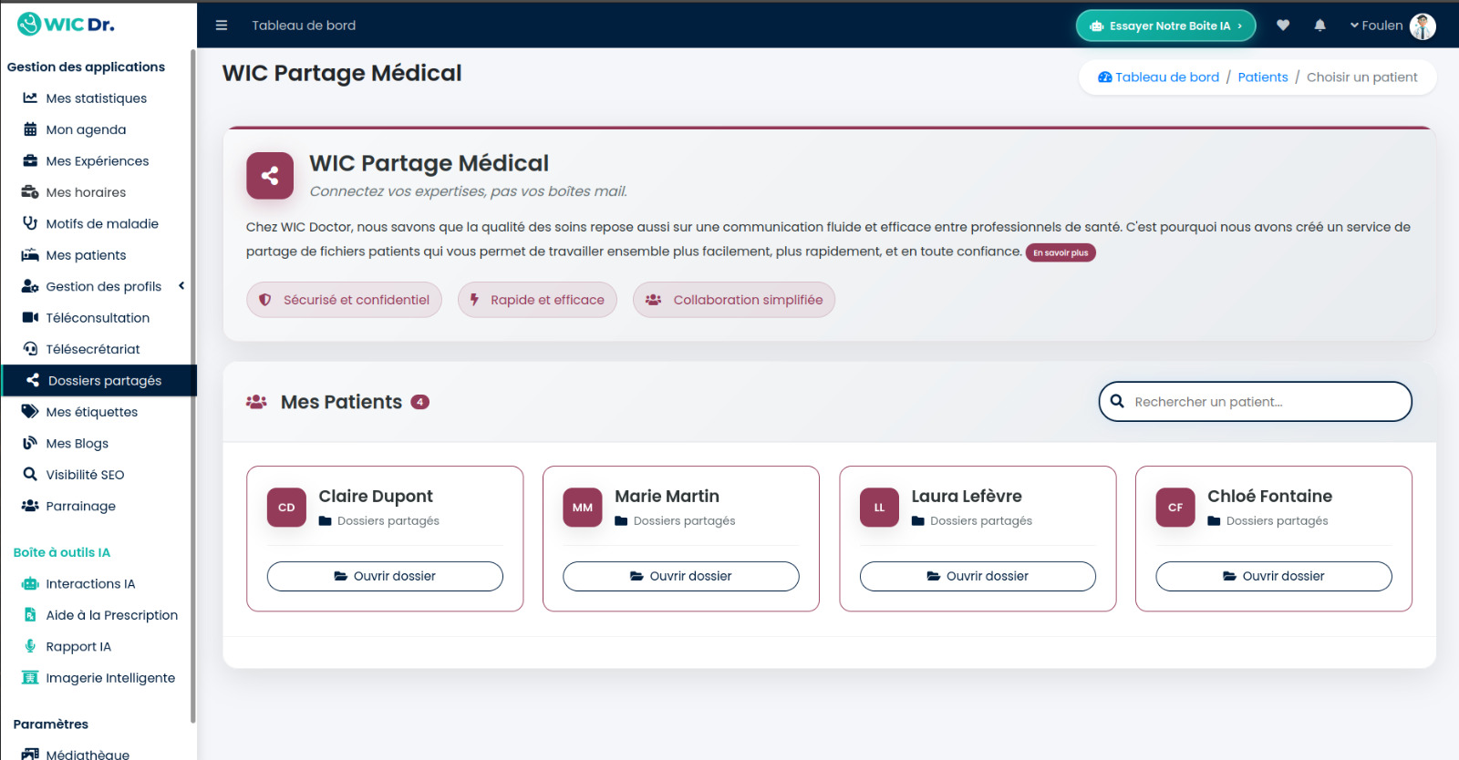 Interface médicale moderne